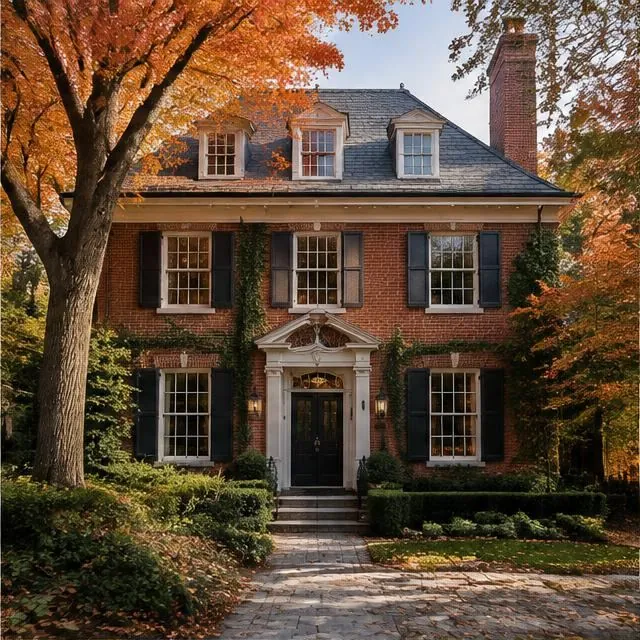 Georgian-style brick residence in Rosedale framed by mature trees